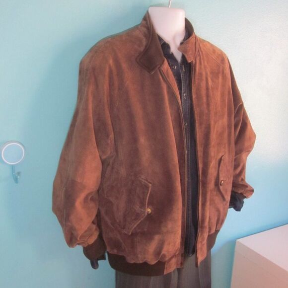 Orvis Mens Size L Brown Leather Jacket Zip Front Coat 54” Chest - Picture 2 of 14